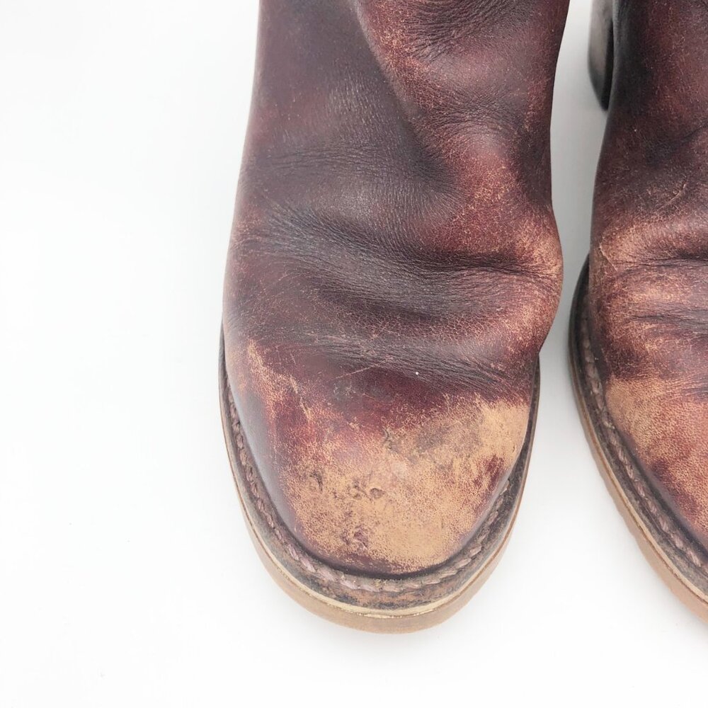 BORT CARLETON Vintage 1970s Brown Leather Campus Knee High Boots Womens 8 - Picture 8 of 15